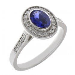 Oval Blue sapphire | Round Diamond halo cluster ring | Rubover